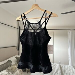 Free people black velvet tank top small NWT